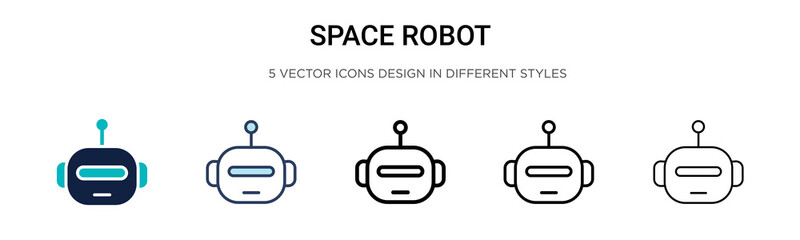 Obraz premium Space robot icon in filled, thin line, outline and stroke style. Vector illustration of two colored and black space robot vector icons designs can be used for mobile, ui,