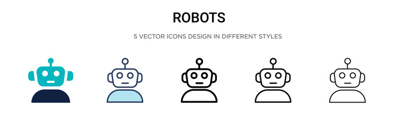 Robots icon in filled, thin line, outline and stroke style. Vector illustration of two colored and black robots vector icons designs can be used for mobile, ui,