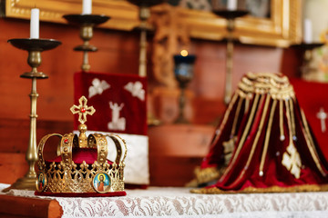 Fototapeta na wymiar Armenian Apostolic Church wedding crown and candles