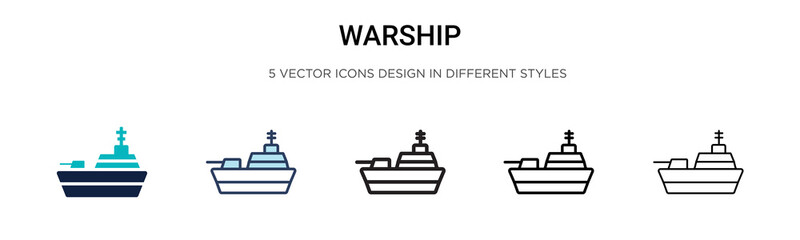 Warship icon in filled, thin line, outline and stroke style. Vector illustration of two colored and black warship vector icons designs can be used for mobile, ui, © Digital Bazaar