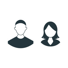 man and woman face profile, male female couple isolated on white background in flat style