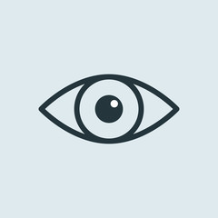 Obraz premium Eye icon in flat design on blue background. vector symbol