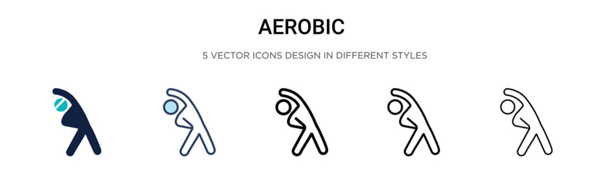 Aerobic icon in filled, thin line, outline and stroke style. Vector illustration of two colored and black aerobic vector icons designs can be used for mobile, ui,