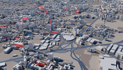 Aerial view of urban landscape. Contaminated Territories. 3D illustration