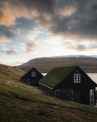 Fototapeta na wymiar Grass-roofed cabin in Faroe Island