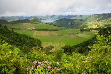 Lakes in Sete Cidades on San Miguel, Azores islands, Portugal.