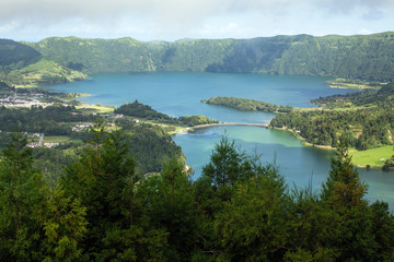 Lakes in Sete Cidades on San Miguel island, Azores, Portugal.