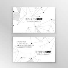 White business card template with connected lines and dots. Abstract geometric background. Business, science, medicine and technology design. Modern vector card.