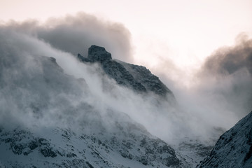 Snowy mountain peaks in Norway