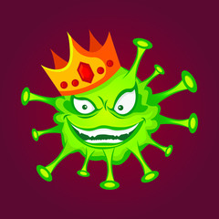 The insidious green character of the virus, who smiles maliciously while looking at you, as if smirking and feeling like the invincible king of all other viruses