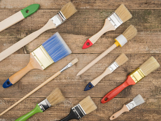 Brush set for painting works. The view from the top.