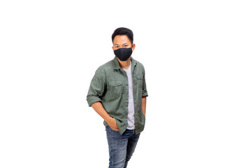 An Asian short hair man wears black mask.