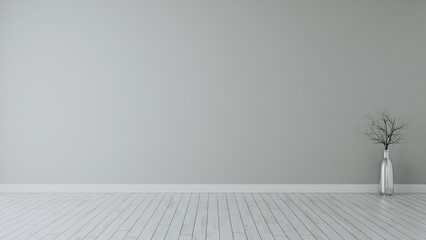 empty room with grey wall painted and dry plant 3D rendering
