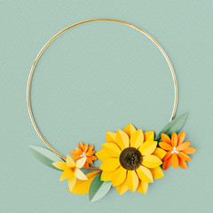 Paper craft flowers with gold hoop mockup - 341121811