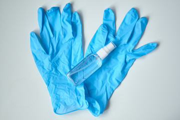 Coronavirus protective equipment medical gloves and antiseptics.