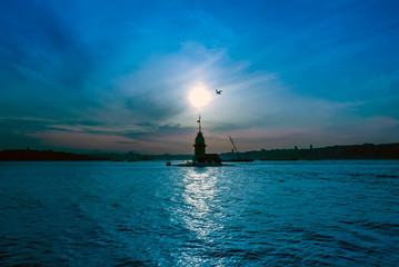 Istanbul, Turkey, 18 April 2006: Sunset, Maiden's Tower