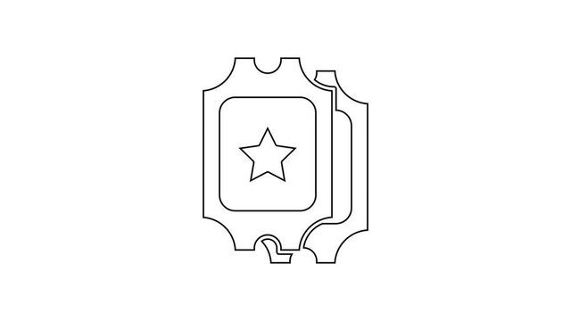 Black line Cinema ticket icon isolated on white background. 4K Video motion graphic animation