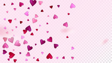Realistic Hearts Vector Confetti. Valentines Day Romantic Pattern. Rich VIP Gift, Birthday Card, Poster Background Valentines Day Decoration with Falling Down Hearts Confetti. Beautiful Pink Design