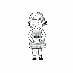 Hand drawing of a girl holding a gift.