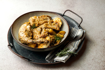 conejo en salmorejo al estilo canario, roasted rabbit in Canarian marinade, Spanish and Canary Islands food