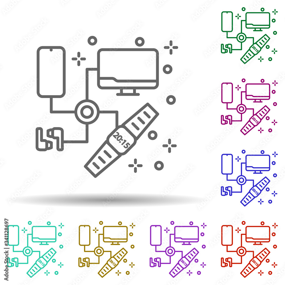 Poster computer connection device multi color icon. simple thin line, outline vector of computer icons for 
