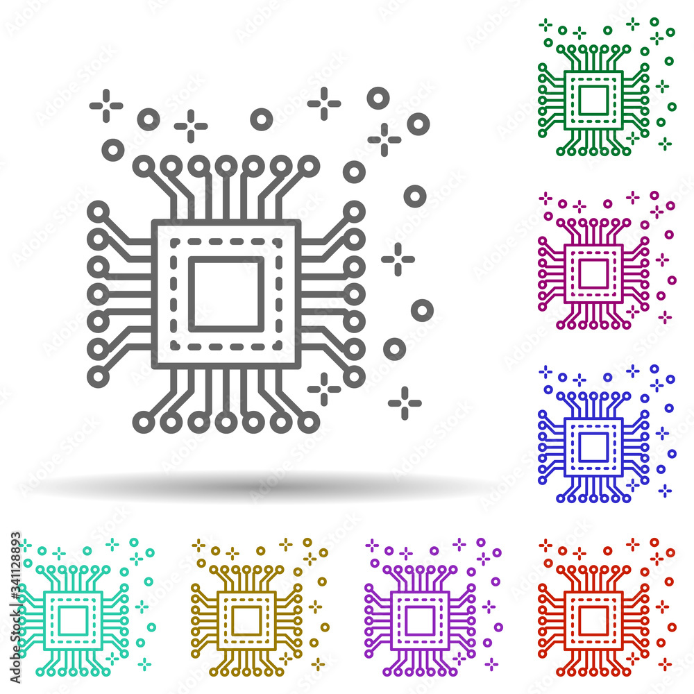 Poster computer cpu multi color icon. simple thin line, outline vector of computer icons for ui and ux, web