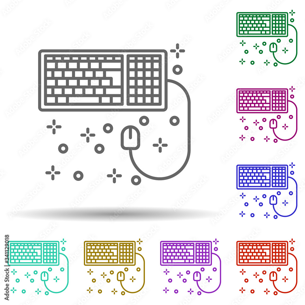 Poster computer keyboard mouse multi color icon. simple thin line, outline vector of computer icons for ui 