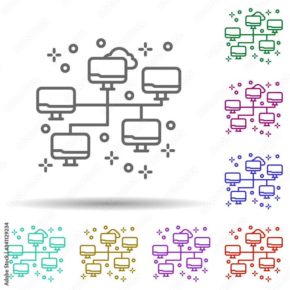 Poster computer network cloud multi color icon. simple thin line, outline vector of computer icons for ui a