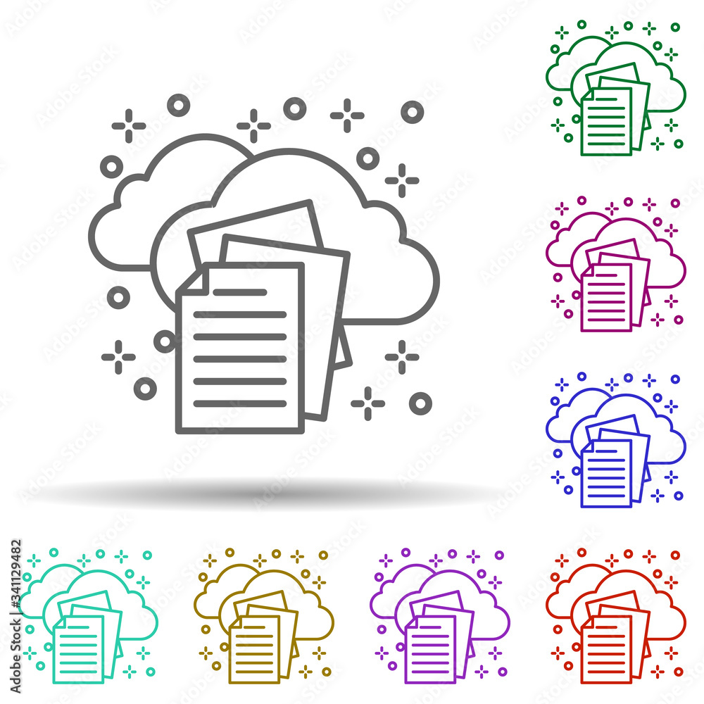 Poster computer upload cloud paper multi color icon. simple thin line, outline vector of computer icons for