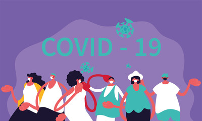 group of people with surgical mask avoiding infection by covid 19