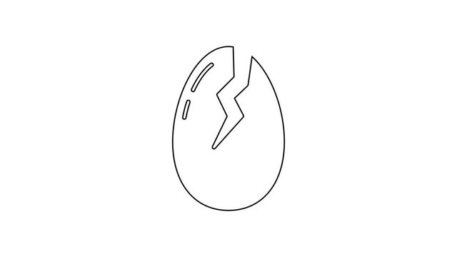 Black line Broken egg icon isolated on white background. Happy Easter. 4K Video motion graphic animation