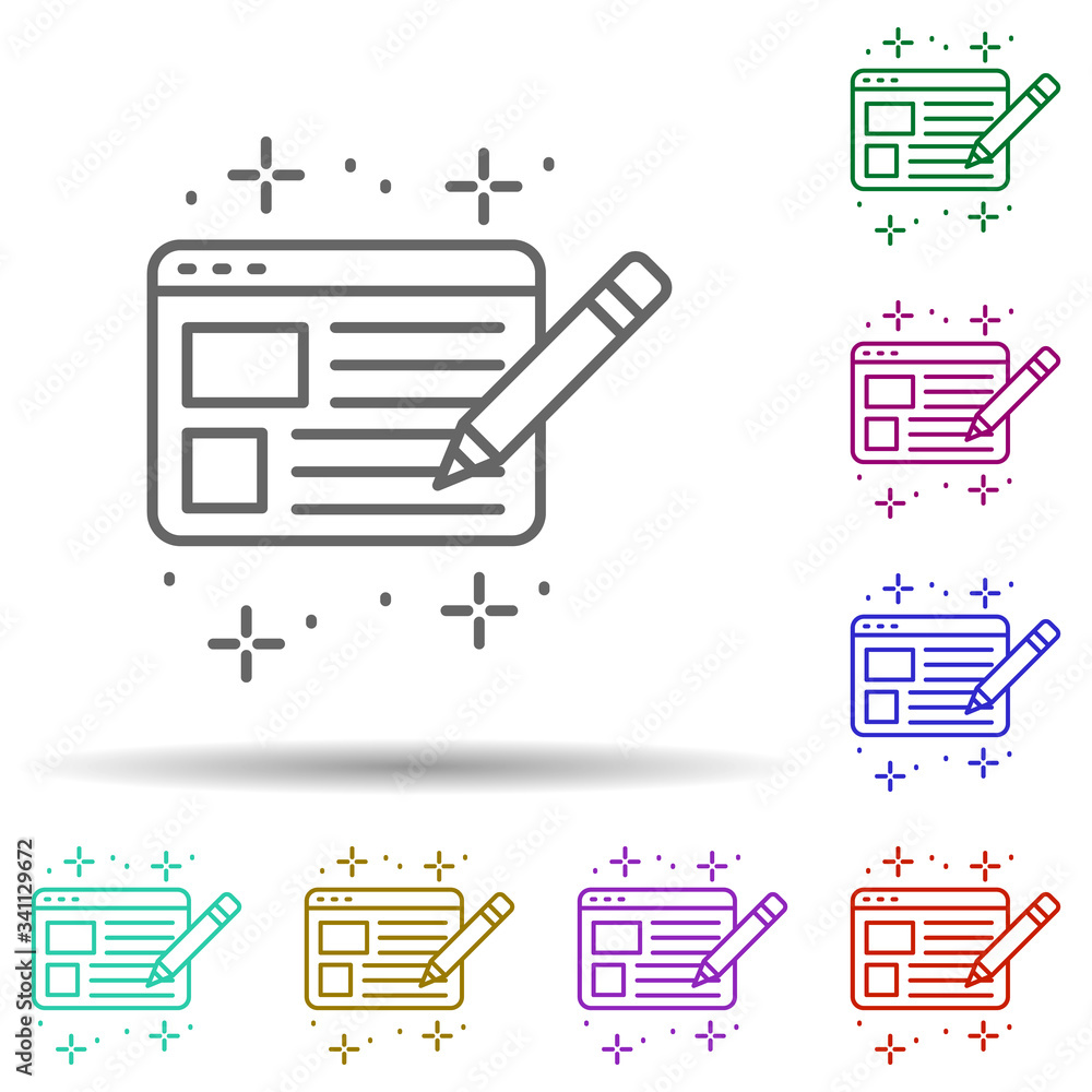 Poster website pencil multi color icon. simple thin line, outline vector of copywriting icons for ui and ux