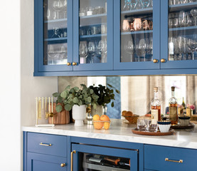 Kitchen cabinet with kitchenwares - obrazy, fototapety, plakaty