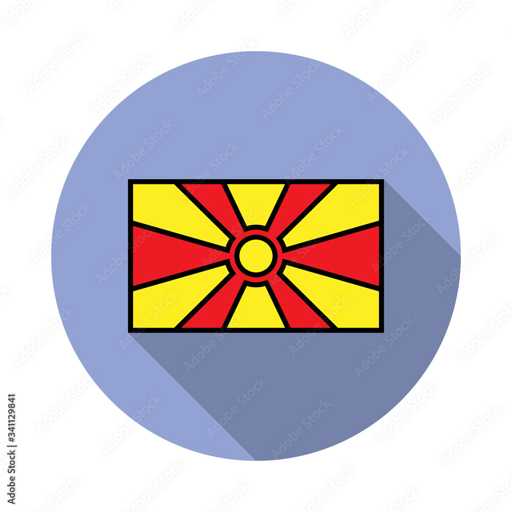 Aufkleber National flag of Macedonia in simple colors with name icon long shadow icon. Simple color vector of flags icons for ui and ux, website or mobile application