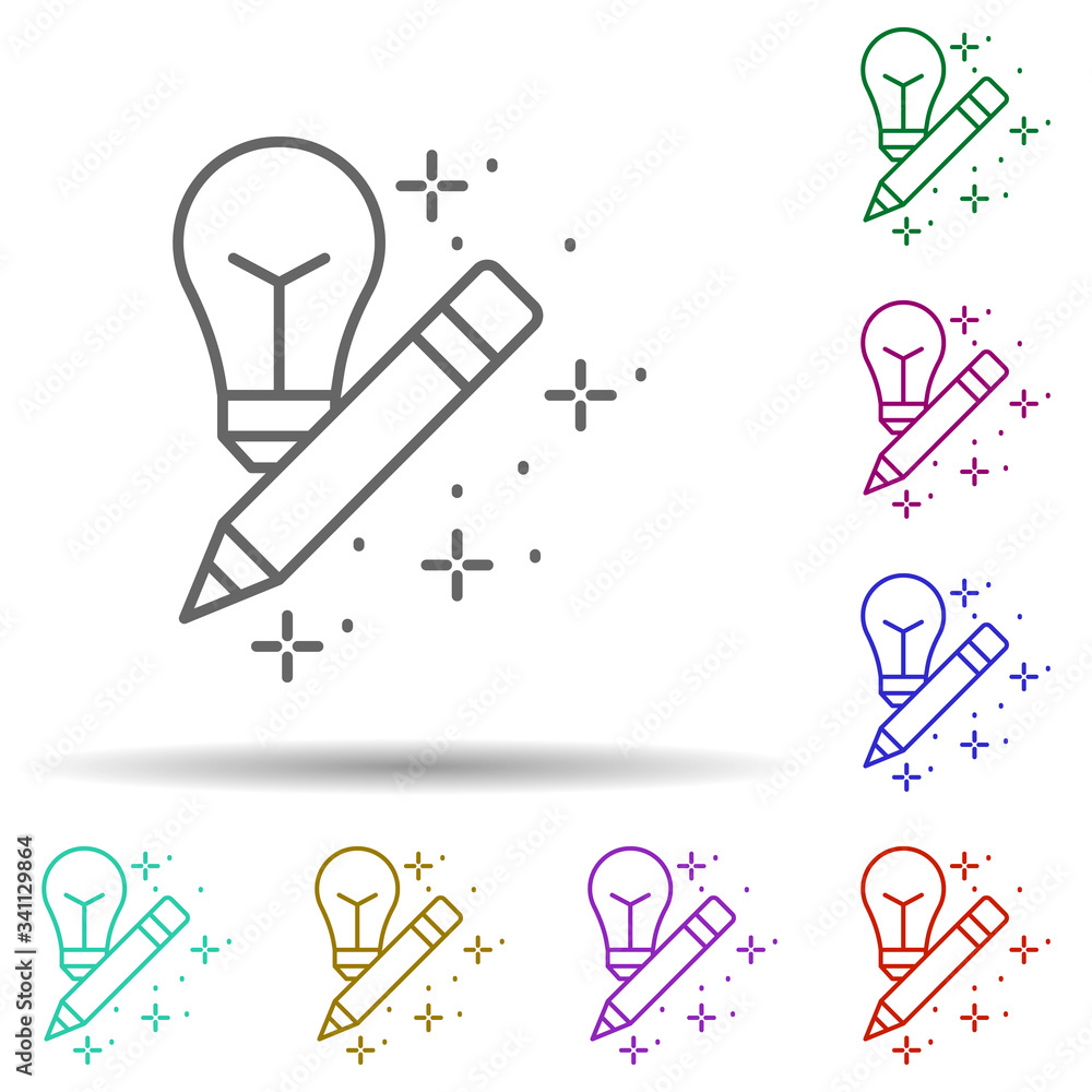 Poster light bulb pencil multi color icon. simple thin line, outline vector of copywriting icons for ui and