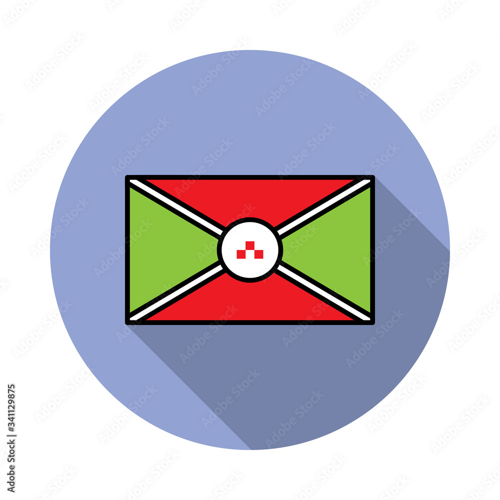 Aufkleber national flag of burundi in simple colors with name icon long shadow icon. simple color vector of fl