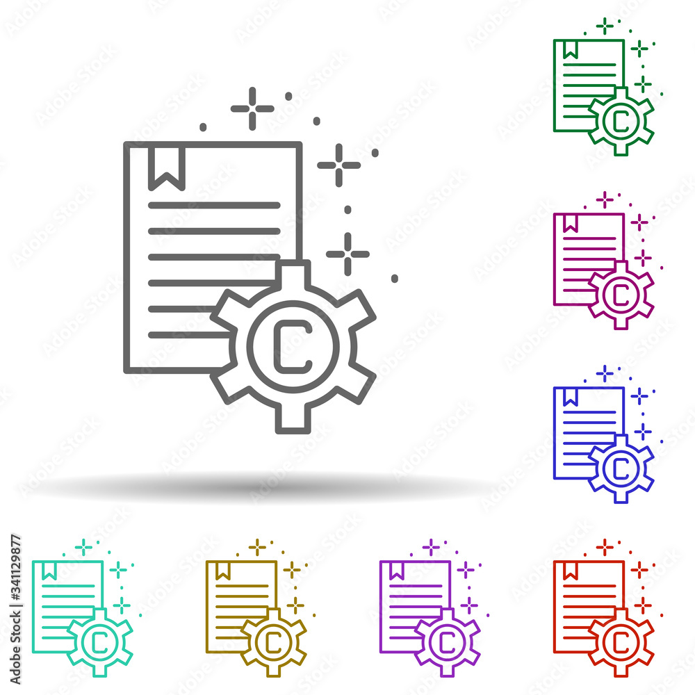 Poster file gear copywriting multi color icon. simple thin line, outline vector of copywriting icons for ui