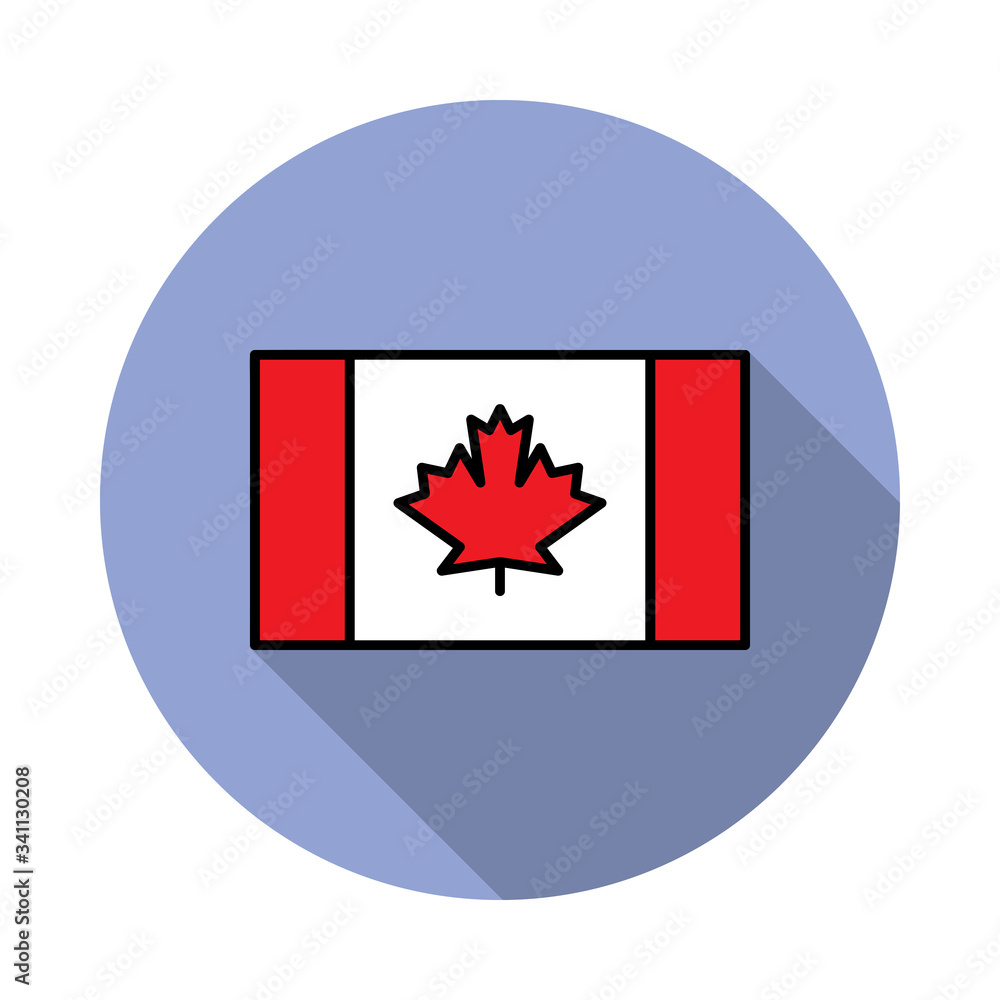 Aufkleber national flag of canada in simple colors with name icon long shadow icon. simple color vector of fla