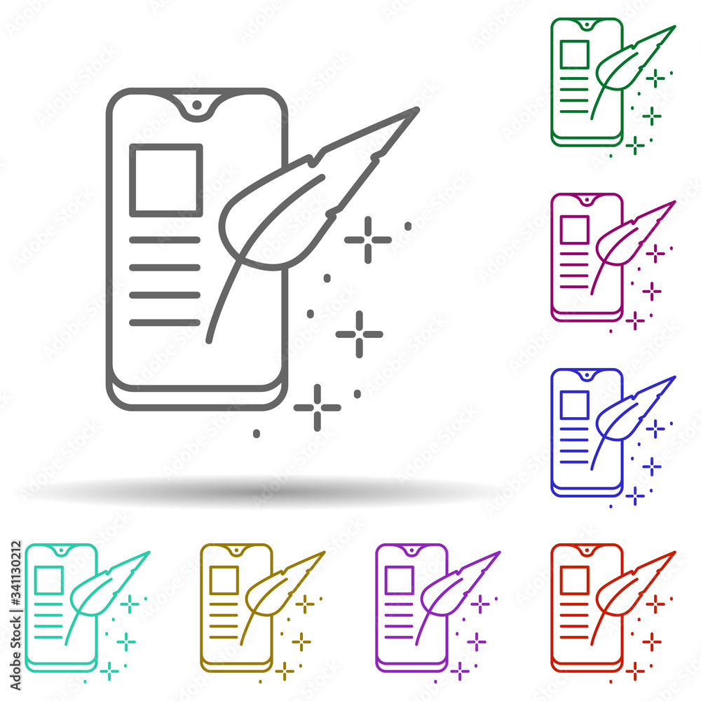 Poster smartphone feather multi color icon. simple thin line, outline vector of copywriting icons for ui an
