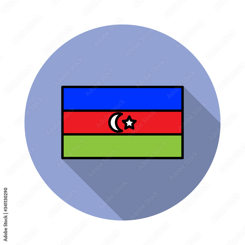 Aufkleber national flag of azerbaijan in simple colors with name icon long shadow icon. simple color vector of
