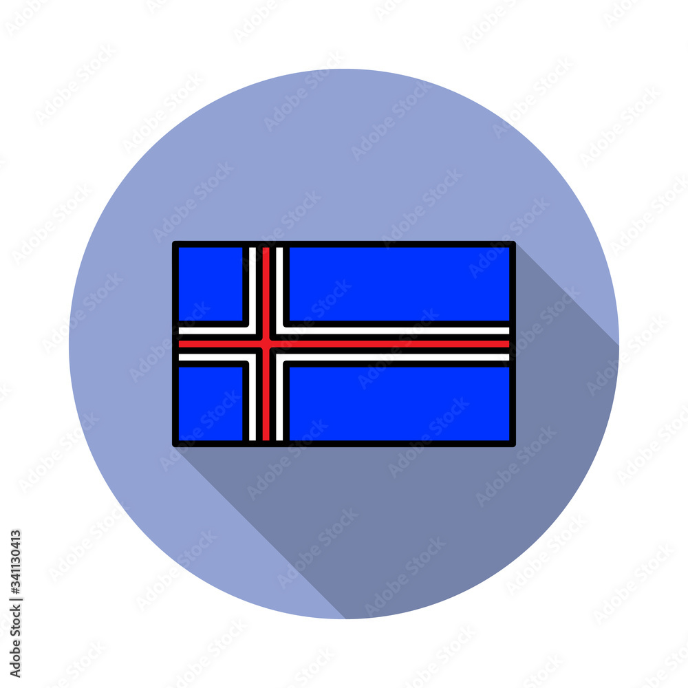 Aufkleber national flag of iceland in simple colors with name icon long shadow icon. simple color vector of fl