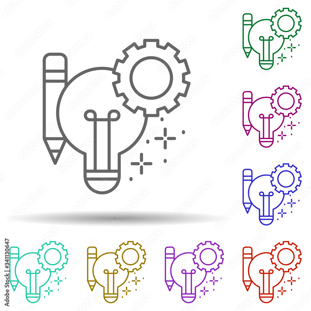 Poster light bulb gear pencil multi color icon. simple thin line, outline vector of managment icons for ui 