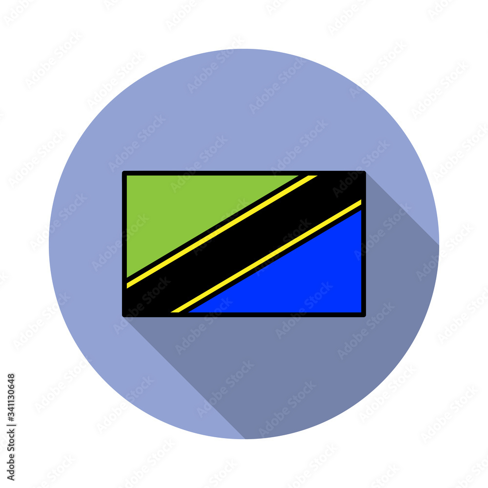 Aufkleber national flag of tanzania in simple colors with name icon long shadow icon. simple color vector of f