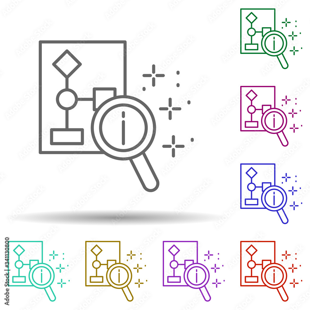 Poster analysis magnifier information multi color icon. simple thin line, outline vector of managment icons