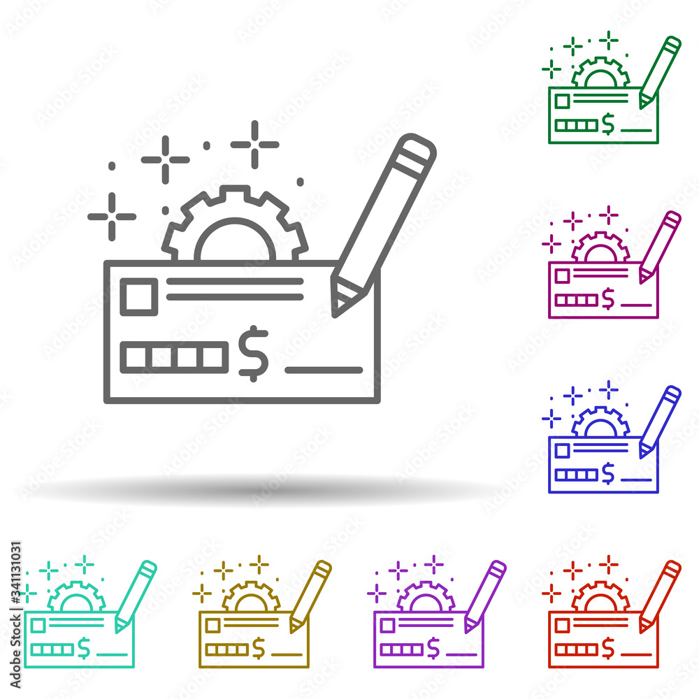Poster check gear pencil multi color icon. simple thin line, outline vector of managment icons for ui and u