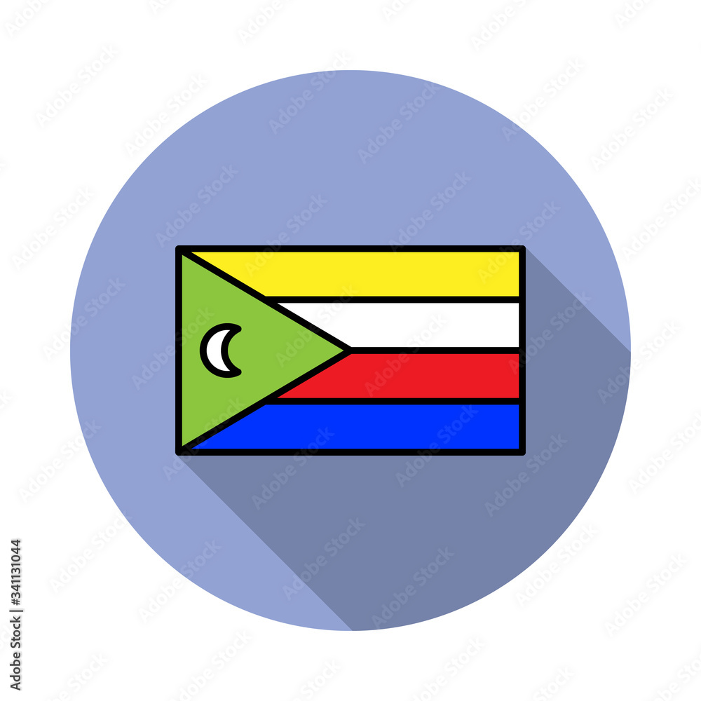 Aufkleber national flag of comoros in simple colors with name icon long shadow icon. simple color vector of fl