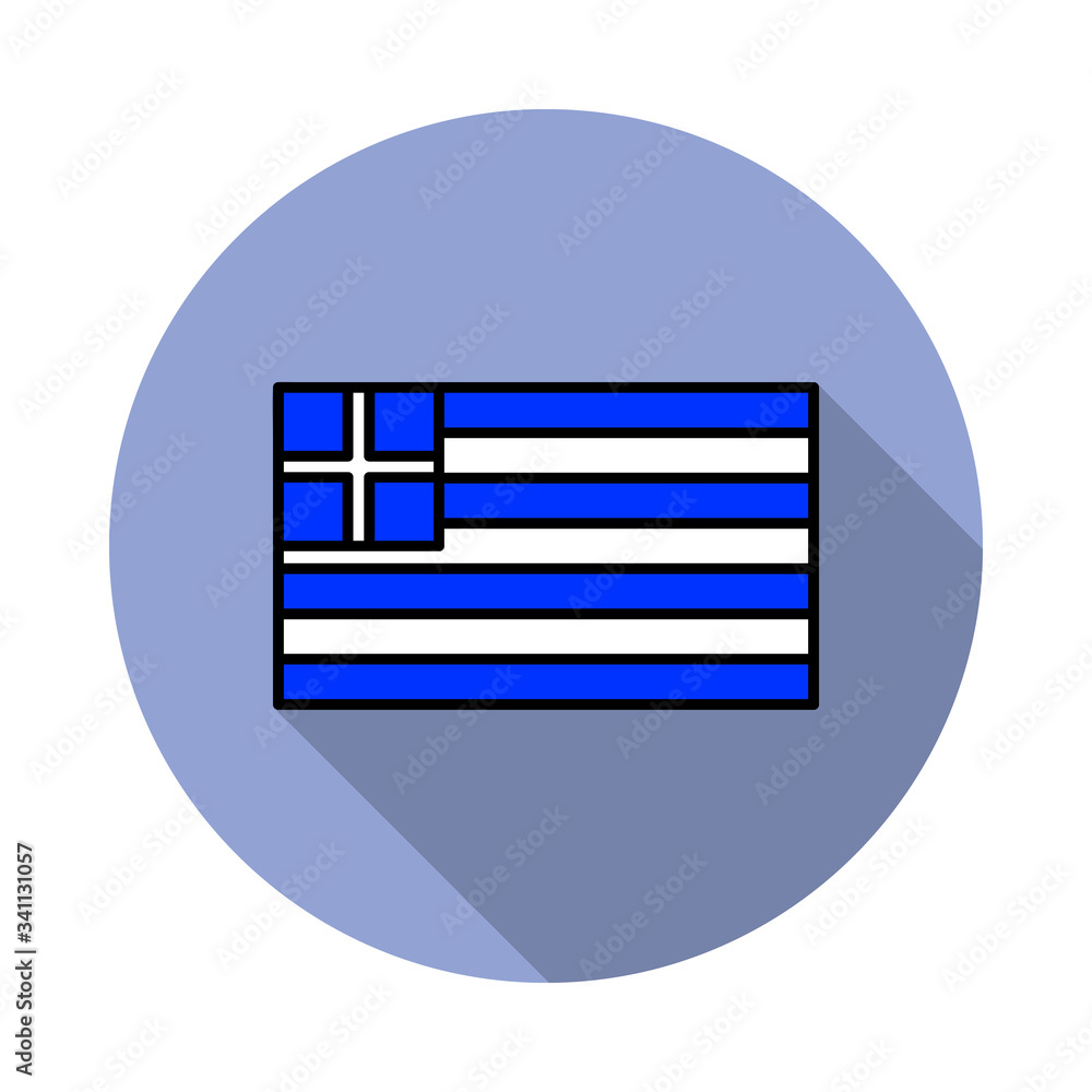 Aufkleber national flag of greece in simple colors with name icon long shadow icon. simple color vector of fla