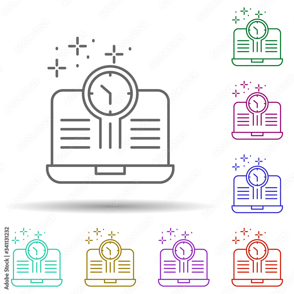 Poster notebook clock multi color icon. simple thin line, outline vector of managment icons for ui and ux, 