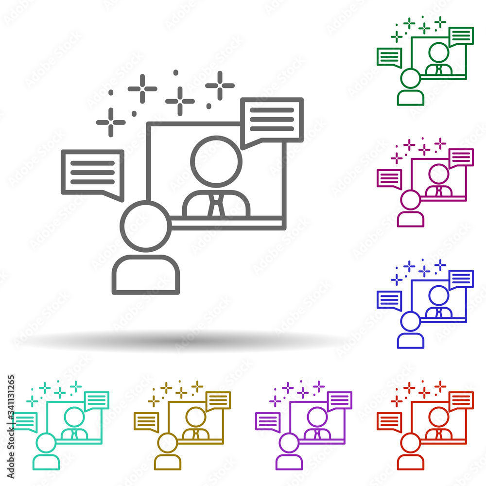 Poster online monitor communication multi color icon. simple thin line, outline vector of managment icons f