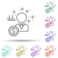 Dollar chart human multi color icon. Simple thin line, outline vector of managment icons for ui and ux, website or mobile application
